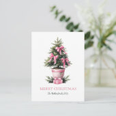 Pink Bows Merry Christmas Tree Postcard Feestdagenkaart (Staand voorkant)