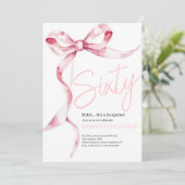 Pink Bows Modern 60ste verjaardagsfeest Kaart (Staand voorkant)