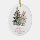 Pink Bows Pine Tree Christmas Bunny Winter Keramisch Ornament (Rechts)