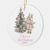 Pink Bows Pine Tree Christmas Bunny Winter Keramisch Ornament (Links)