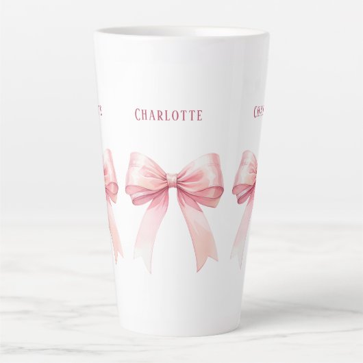 Pink bows scriptnaam latte mok (Voorkant)