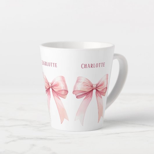 Pink bows scriptnaam latte mok (Rechterhoek)