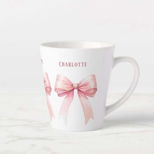 Pink bows scriptnaam latte mok (Rechts)