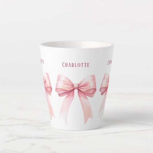 Pink bows scriptnaam latte mok (Voorkant)