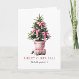 Pink Bows Tree Merry Christmas Card Feestdagen Kaart