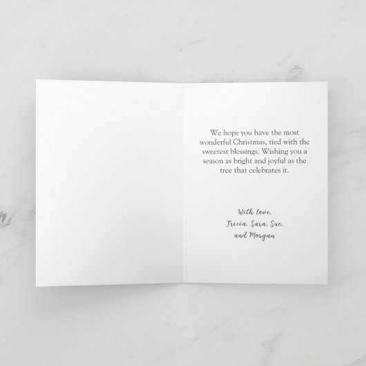 Pink Bows Tree Merry Christmas Card Feestdagen Kaart (Binnen)