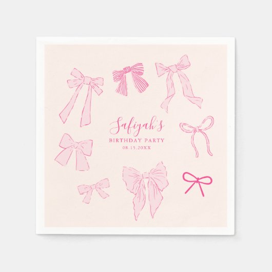Pink Bows Whimsical verjaardagsfeestje Servet (Voorkant)