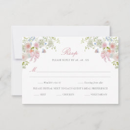 Pink Bows Wildflowers RSVP Kaartje