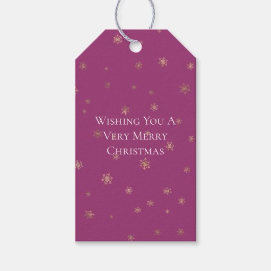 Pink Boysenberry Christmas Gold Snowflakes Cadeaulabel (Voorkant)