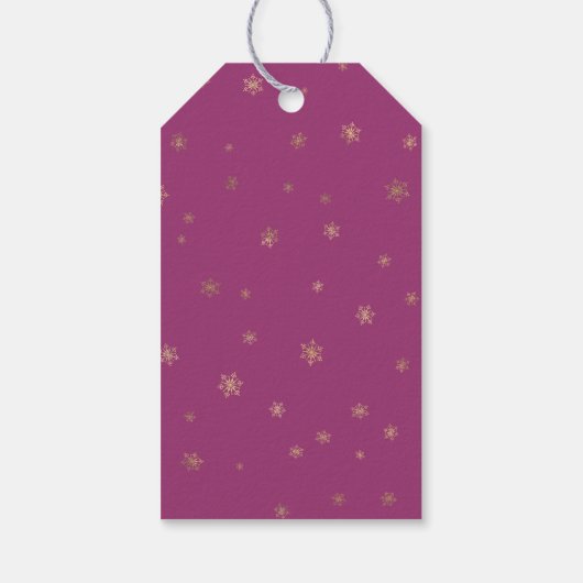 Pink Boysenberry Christmas Gold Snowflakes Cadeaulabel (Achterkant)