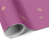 Pink Boysenberry Christmas Gold Snowflakes Cadeaupapier (Rol Hoek)
