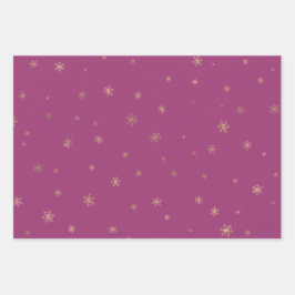 Pink Boysenberry Christmas Gold Snowflakes Inpakpapier Vel
