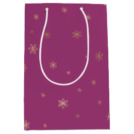 Pink Boysenberry Christmas Gold Snowflakes Medium Cadeauzakje