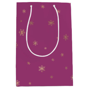 Pink Boysenberry Christmas Gold Snowflakes Medium Cadeauzakje