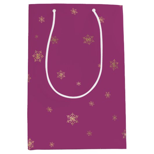 Pink Boysenberry Christmas Gold Snowflakes Medium Cadeauzakje (Voorkant)