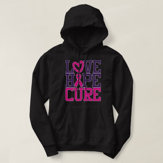 Pink Breast Cancer Awareness Love Hope Cure Heart Hoodie (Design voorkant)