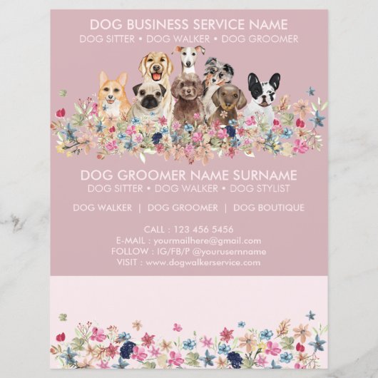 Pink Breeds Dog Walker Budget Tickets Flyer (Achterkant)