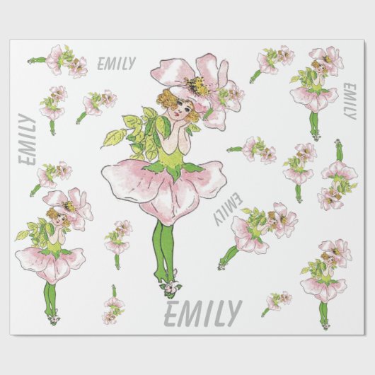 Pink Briar Roos Flower Floral Funny Cute Girl Cadeaupapier (Vlak)