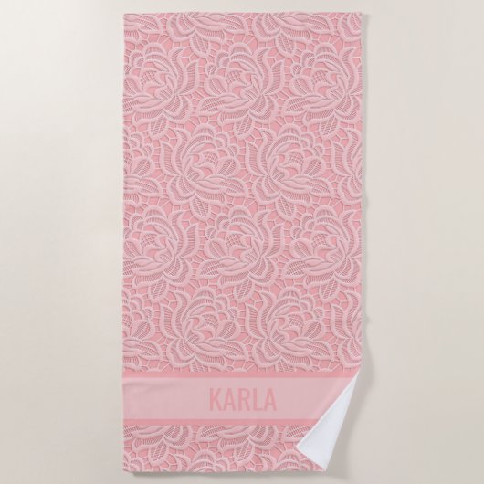 Pink Bridal Faux Lace Bachelorette Strandlaken (Voorkant)