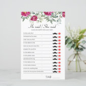 Pink Bridal Shower Game He Said She Said (Staand voorkant)