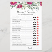 Pink Bridal Shower Game He Said She Said (Voorkant)