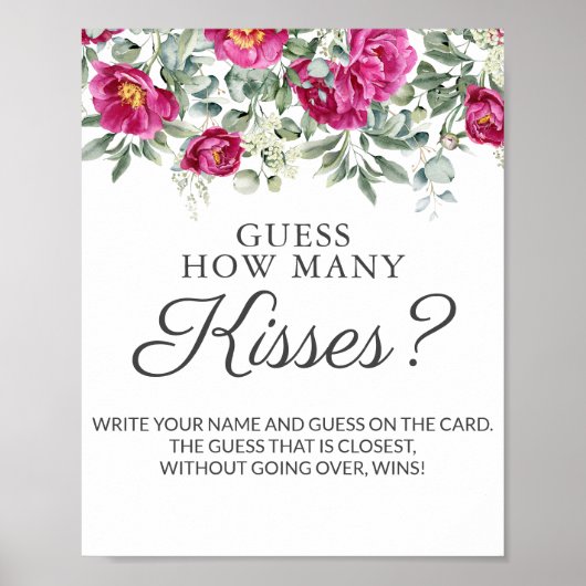 Pink Bridal Shower Guess Kisses Game Poster (Voorkant)
