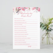 Pink Bridal Shower How well do you know Game Card (Staand voorkant)