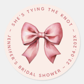 Pink Bridal Shower Red Bow She's Tying the Knot Ronde Sticker