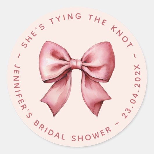Pink Bridal Shower Red Bow She's Tying the Knot Ronde Sticker (Voorkant)