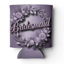 Pink Bridesmaid Script Lavender Can Cooler