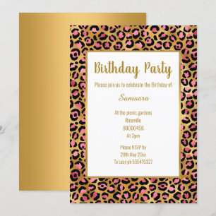 PINK BRIGHT LEOPARD GOLD ALL OCCASION BIRTHDAY KAART