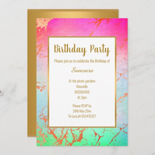 PINK BRIGHT MARBLE GOLD ALL OCCASION BIRTHDAY KAART (Voorkant / Achterkant)