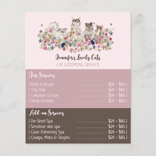 Pink Brochure Cats Groomer Service Offers (Voorkant)