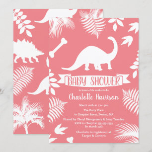 Pink Brontosaurus Dinosaur Baby shower Kaart