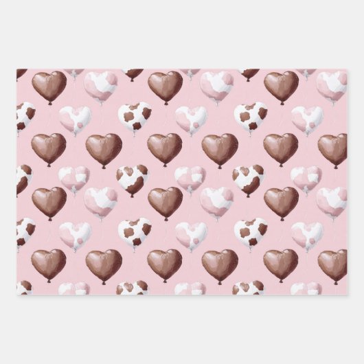 Pink Brown Cocoa Cow Print Hearts Birthday Inpakpapier Vel (Voorkant 3)