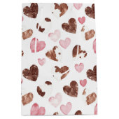 Pink Brown Cocoa Cow Print Hearts Birthday Medium Cadeauzakje (Voorkant)