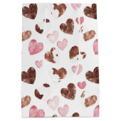 Pink Brown Cocoa Cow Print Hearts Birthday Medium Cadeauzakje (Achterkant)