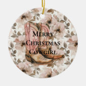 Pink Brown Cowgirl Boots Floral Christmas Keramisch Ornament (Voorkant)