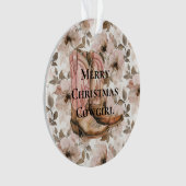 Pink Brown Cowgirl Boots Floral Christmas Ornament (voorkant)
