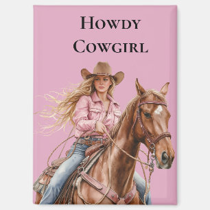 Pink Brown Cowgirl Southwestern Horse Blond Magneet