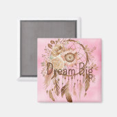 Pink Brown Floral Dream Catcher Magneet (Voorkant / Achterkant)