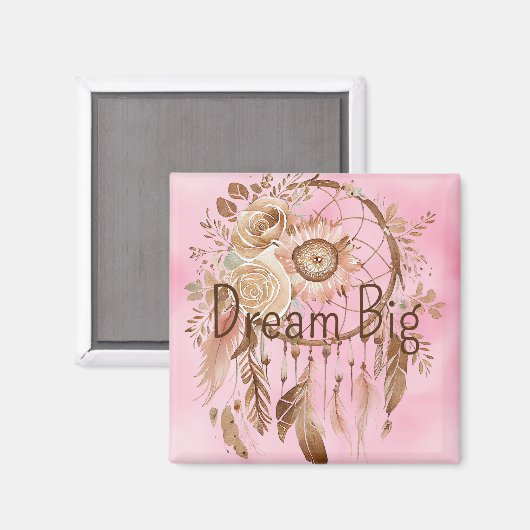 Pink Brown Floral Dream Catcher Magneet (Voorkant / Achterkant)