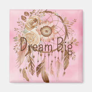 Pink Brown Floral Dream Catcher Magneet