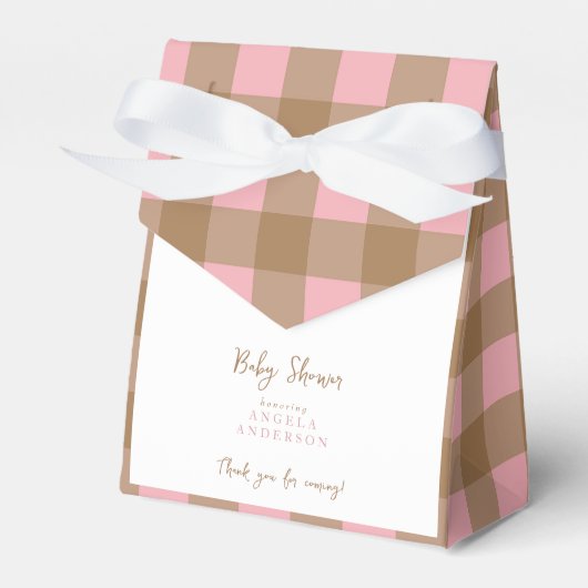 Pink & Brown Gingham Shower Thank You Favor Box Bedankdoosjes (Voorkant Zijde)