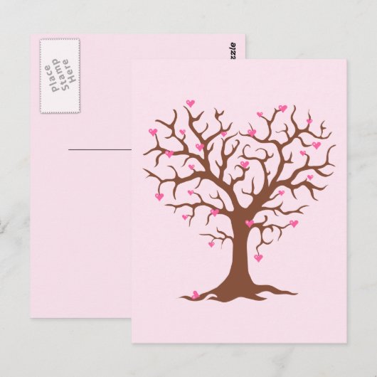 PINK BROWN HEART TREE SPRING LOVE CUTE GRAPHICS PO BRIEFKAART (Voorkant / Achterkant)