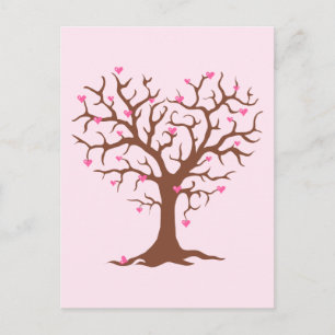 PINK BROWN HEART TREE SPRING LOVE CUTE GRAPHICS PO BRIEFKAART