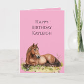 Pink Brown Horse Birthday Kaart (Voorkant)