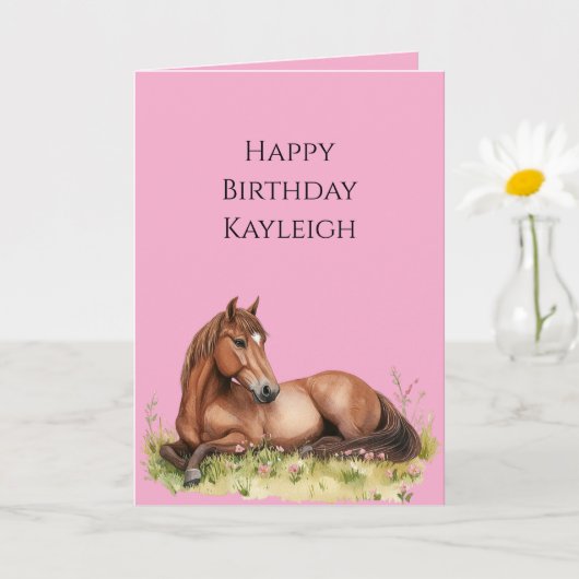 Pink Brown Horse Birthday Kaart (Kleine Plant)