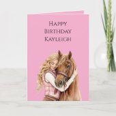 Pink Brown Horse Blond Hair Girl Birthday Kaart (Voorkant)