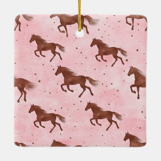 Pink Brown Horses Keramisch Ornament (Achterkant)